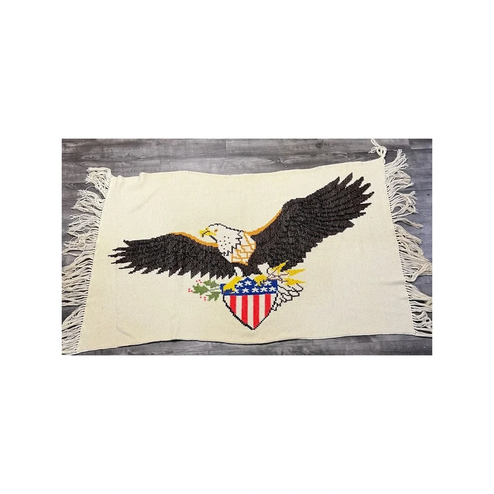 Vintage Handmade Crochet American Eagle Patriotic Shield Afghan Throw Blanket